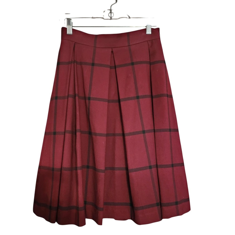 Banana Republic Maroon Wine Plaid Box Pleat Midi Skirt with Pockets Size 2